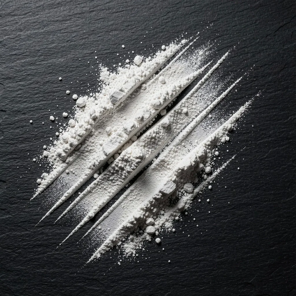 Mineral powder arranged on dark slate surface